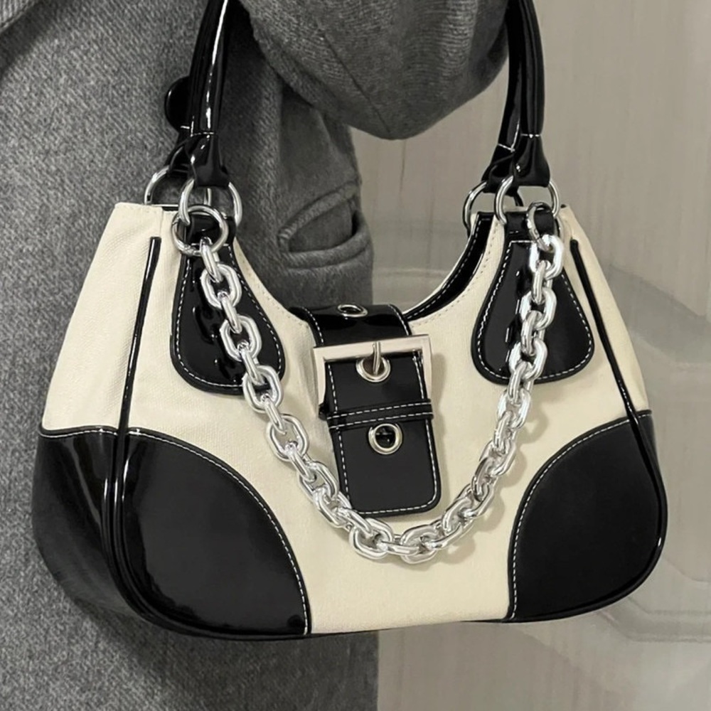 New Y2k Shoulder bag Patent Leather Canvas Bag Chain Strape Bag